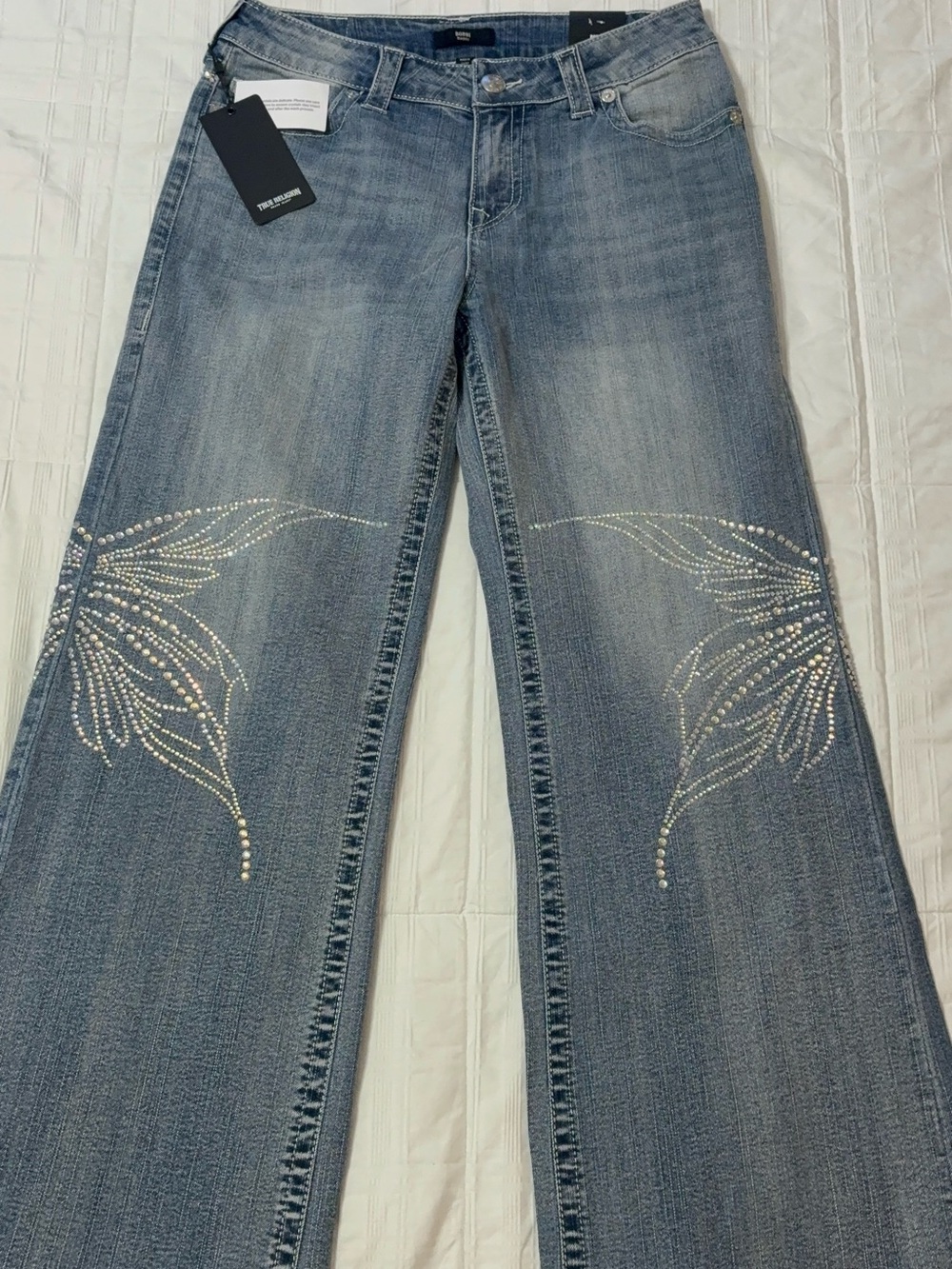 True Religion Light Blue Rhinestone Flare Jeans